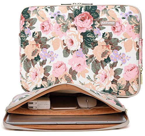 Kayond Canvas Water-Resistant 11.6 Inch Laptop Sleeve case for 11.6 inch Notebook Computer 11 Pocket Tablet (11-11.6 inch, White Camellia)