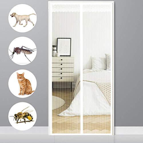 CHENG Magnetvorhang balkontür, Magnetfliegengitter für balkontür 95x200cm, Kinderleichte Klebemontage Ohne Bohren Balkon fliegengitter tür für Türen/Patio/Windows, Weiß
