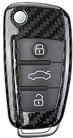 M.JVisun Véritable Fibre de Carbone Porte-clés pour Audi, Couverture de Clé de Voiture pour Audi A1 A3 A4 A6 A8 Quattro Q2 Q3 Q7 R8 RS3 RS6 S3 S6 TT TTS Pliant Protecteur de Clé de Voiture - Noir
