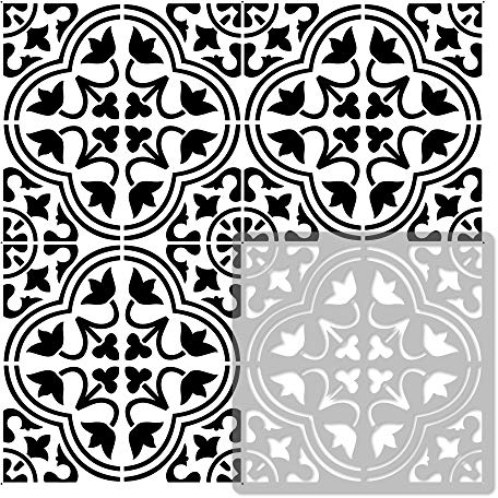 NAKLEO Fliesen Schablone zum Malen 20x20 cm, Moro Spanische Maurische Blume Marokkanisch, Kunststoff Wiederverwendbare Bodenschablone DIY, Holz Möbel Wand Dekoration - Terrakotta