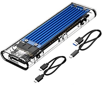 ORICO NVME Boîtier SSD M.2 USB-C USB3.1 Gen2 10Gbps Transparent Boîtier Externe de Adaptateur pour Disque Dur de 2280 PCI-E M2 M-Key SSD,USB Type C convertisseur Case avec C to C & C to A câble(Bleu)