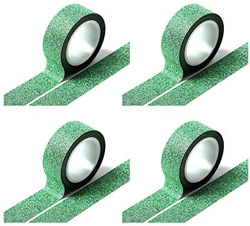 tooloflife Lot de 4 rouleaux de ruban adhésif Washi à paillettes vert 5 m
