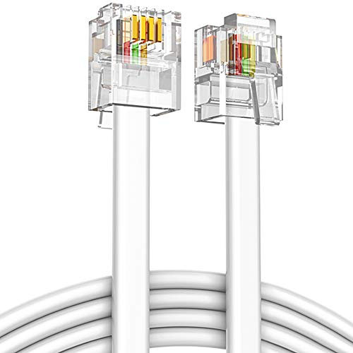 Ancable Cavo telefonico ADSL RJ11,Presa telefonica 6P4C ad alta velocità Internet ad alta velocità, maschio a maschio, router e modem a RJ11, cavo piatto per telefono fisso Modem, bianco 5 m