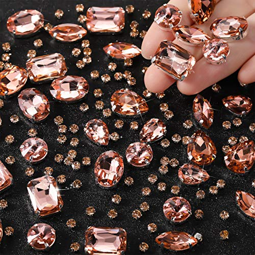 156 Stück Strasssteine zum Aufnähen Klaue Flache Rückseite Strasssteine Glitzersteine Metall Krappenfassung Acryl Glas Nähen Edelsteine für Kleidung DIY Handwerk Schmuckherstellung (Champagner)
