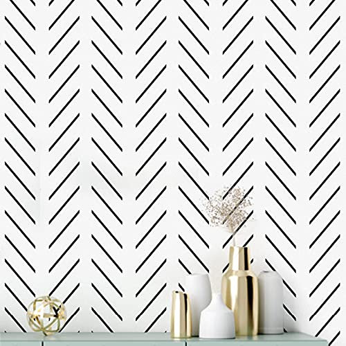 Erfoni Papel tapiz moderno de espiga para despegar y pegar, color blanco y negro, 17.7 x 393.0 pulgadas, papel tapiz negro geométrico extraíble, moderno, autoadhesivo, para decoración de sala de estar