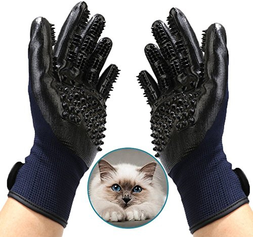 Healthman Dog Grooming Gloves - Improved Five Finger Design Rubber Dog Washing Gloves Gentle De-Shedding Brushes Mitt for Cats, Dogs & Horses Size 10 (Blue)
