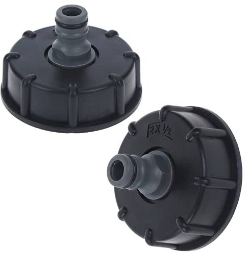 HEZUNHZ 2 Pcs IBC Tank Adapter,IBC Connector S60x6 to 4 Water Pipe Tap Cap Joint 1/2 Course Threaded Storage Tank Cover Tap Water Butt Storage Tank Hose Fitting Parts