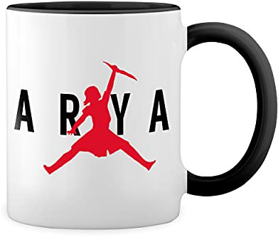 Arya Stark with Knife White Coffee Mug with Black Rim & Handle