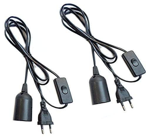 HTRUIYATY E27 Lampenfassung mit Schalter und Fassung mit kabel für pendelleuchte Pflanzenwachstum hängeleuchte lampenaufhängung kit bar landhausstil(Nicht Enthalten Glühbirne)-2Pcs Schwarz