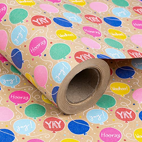 RUSPEPA Rouleau De Papier Cadeau Kraft - Motif Ballon - 61 cm X 30,5 m