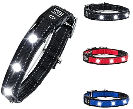 Leuchthalsband für Hunde [Das Original] Leuchtendes LED Hundehalsband zum spazieren gehen auch im Dunkeln- sehr Lange Akkulaufzeit – Sicher Dank starker Leuchtkraft – Hundehalsband Leuchtend