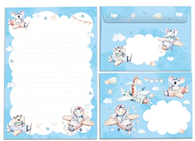 Briefpapier-Set für Kinder Tiere Koala Bär Hase Briefblock mit Umschlag für Mädchen und Jungen (Block A5 mit 25 Blätter + 15 Umschläge)