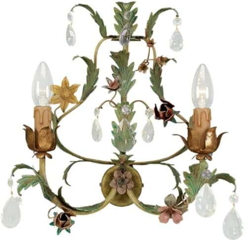 Casa Padrino Luxus Jugendstil Kristall Wandleuchte Rosen & Blumen Grün/Mehrfarbig 35 x 16 x H. 38 cm - Barock & Jugendstil Wandleuchten