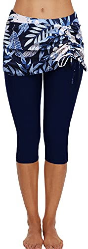 Ecupper Maillot de Bain pour Femme Sport Short Séchage Rapide avec Jupe à Volantée Short de Bain Bleu foncé S