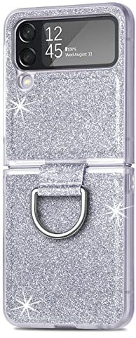 Glitter Case for Samsung Galaxy Z Flip 4 5G, Slim-Fit Soft Silicone TPU Protective Case with Ring Holder Kickstand Shockproof Bling Folding Phone Cover for Samsung Galaxy Z Flip 4 5G - Silver