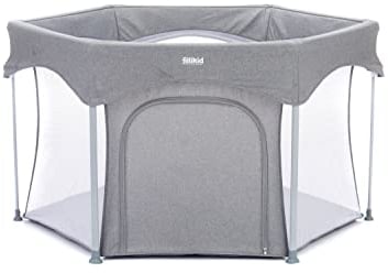 Fillikid Laufgitter 6-eckig Athen Exklusiv | Laufstall Baby klein klappbar & Tragetasche | Kinder Schutzgitter | 6 eckiges Krabbelgitter ab 6 Monate | gepolsterte Bodenfläche