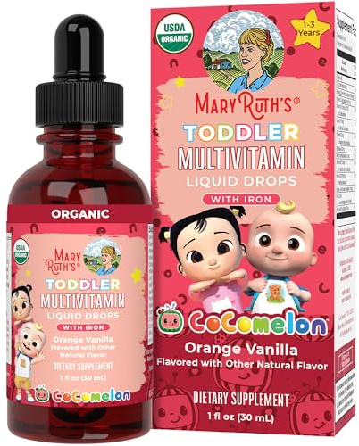 MaryRuth's Multivitamin with Iron for Toddlers for Ages 1-3 | USDA Organic | Immune Support | Bone Health | Growth & Development | Overall Wellness | Vegan | Non-GMO | Gluten Free | 1 Fl Oz