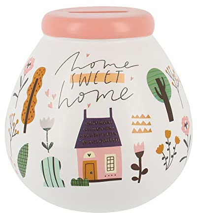 Pot Of Dreams Ceramic Money Pot, White, Home Sweet Home Fund, One Size