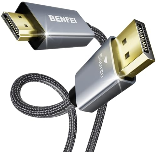 BENFEI Câble DisplayPort vers HDMI 4K, DisplayPort HDMI, DP vers HDMI en Nylon Tressé Compatible avec HP, ThinkPad, AMD, NVIDIA, Ordinateur de Bureau et Plus, Gris sidéral - 3m 3 mètres