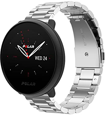 ToVioc 20mm Metall Armband Kompatibel Mit Polar Ignite 3/2/1/3 Titanium, Herren & Damen Rostfreier Edelstahl Ersatzband für Polar Pacer/Unite - Silber
