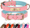 Didog Hundehalsband aus Leder, personalisierbar für kleine, mittelgroße und große Hunde, weich gepolstert, strapazierfähig, mit graviertem Namensschild, Rosa, Größe L