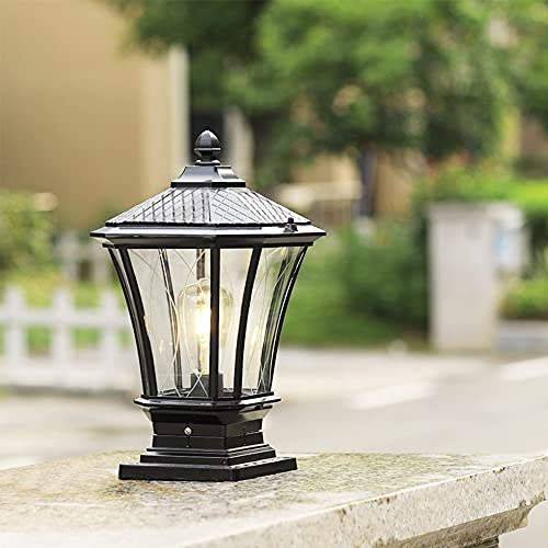 Gartenlampe Wasserdicht Vintage Sockelleuchte Schwarz Aluguss und Glas Schirm Außen-Leuchte Rustikal E27 IP44 Sockellampe Pollerleuchten für Terrassen Villa Garten Balkon Rasen Wegeleuchte Hof