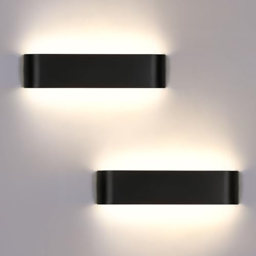 Lightess 2er 16W Wandleuchte Innen Schwarz Wandlampe Modern LED Up Down Licht Wandbeleuchtung Neutralweiß Treppenhuas Beleuchtung IP44 für Wohnzimmer Schlafzimmer Flur Treppen usw, aus Aluminium