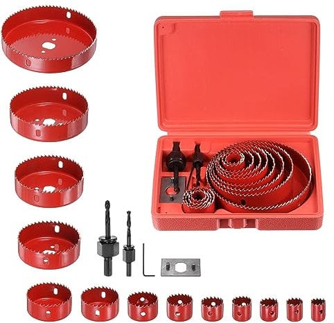 sourcing map 13pcs Hole Saw Set 3/4 - 5 (19mm-127mm) HSS (High Speed Steel) Professional Hole Saw Drill Bit Kit with Mandrels Hex Key Installation Plate for Metal Wood Plastic Plasterboard