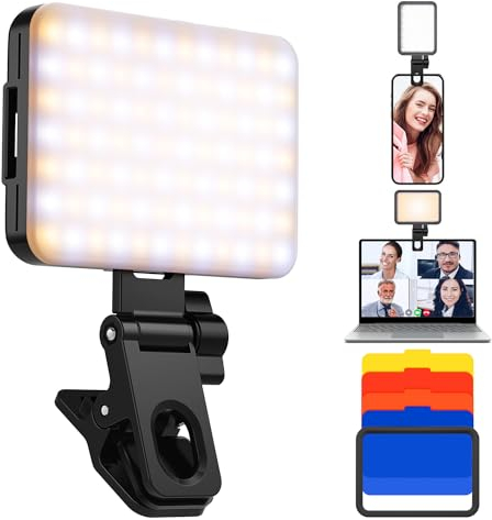 K&F Concept 84 LED Selfie Licht Handy mit Klammer,3000K-10000K 3 Lichtmodi Tragbares Videolicht, CRI>95 High Power Selfie Panel-Licht mit 4 Farbfilters für Phone/Tablet/Laptop/TK Live Streaming