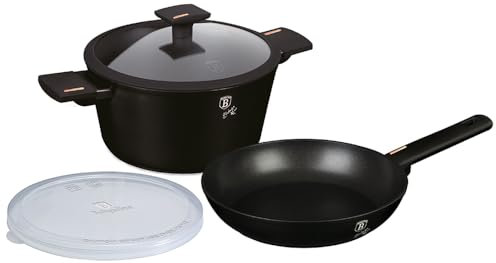 Monaco Lot de 4 cocottes et poêles antiadhésives avec triple revêtement en marbre 24,1 cm Berlinger Haus