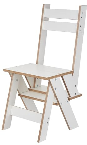 DECORATIVO Stufenstuhl, 2-in-1-Stuhl, Leiterstuhl, Klappstuhl, Kletterleiter, Blumenleiter, Trittleiter, Klappstuhl aus Holz