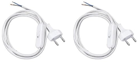 Poly Pool PP0372Q Cavo Alimentazione Abat-Jour Spina Piccola 2 Poli, Bianco, 1.5 m (Confezione da 2)