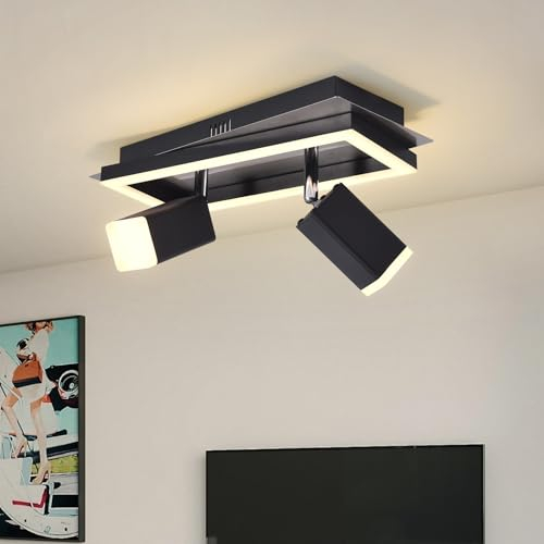 SANSHI LED Deckenstrahler 2 Flammig Schwenkbar 350°, Modern Deckenspots Lampe,Deckenleuchte mit unteres Glühen Spots,3000K Warmweiß Deckenlampe strahler,Flurlampe decke für Küche,Wohnzimmer schwarz