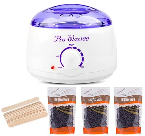 Wax Warmer kit for Hair Removal Pot for Waxing Professional with Bowl 3 Bags Wax Beads and Applicator Sticks at Home Wax Machine for Full Body Waxing (Chocolate White Pot)