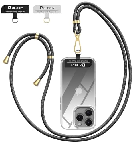 OLEPHY Cordón Cuerda para Teléfono Móvil Ajustable Universal, 1*Cordón Colgante Movil y 2 Parche, Correa para Móvil Compatible la Mayoría de Las Fundas de Teléfono, Negro