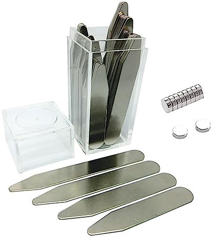 SH-RuiDu Metall-Kragenstäbchen für Herren, 40 Stück, 4 Größen (5,58 cm, 6,35 cm, 7 cm, 7,6 cm), Edelstahl-Krageneinsätze, Metall-Kragenstäbchen mit Aufbewahrungsbox und 10 Magneten, Siehe Abbildung