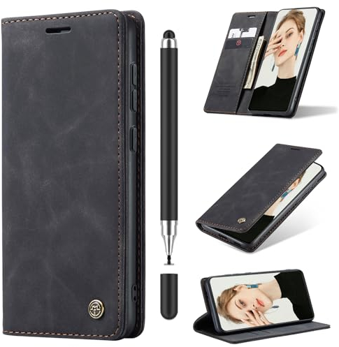 Mosoris Handyhülle für Samsung Galaxy S24 Hülle Leder Flip Wallet Stoßfeste Schutzhülle Klapphülle für Samsung S24 Hülle Kartenfach Ständer Kameraschutz Klappbar Lederhüllen Cover Case, Schwarz