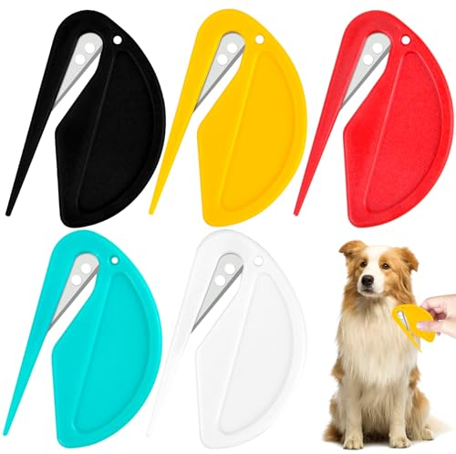 Vibbang 5Pièces Coupe Noeud Poil Chat, Peigne Chat Chien Poil Long, Outil de Toilettage pour Poils Longs Bouclés pour Animal Domestique, Pet Knotting Comb