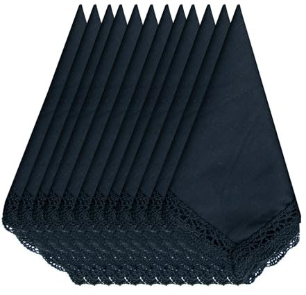 COCOUSM Damen-Taschentücher mit Spitze aus reiner Baumwolle, Zw01-schwarz, 12 Stück