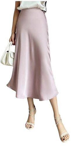 FXSMCXJ Gonna Lunga Donna Gonne di Raso per Donna in Stile A-Line Gonna A Una Gonna di Coda di Pesce Elegante-Rosa-m