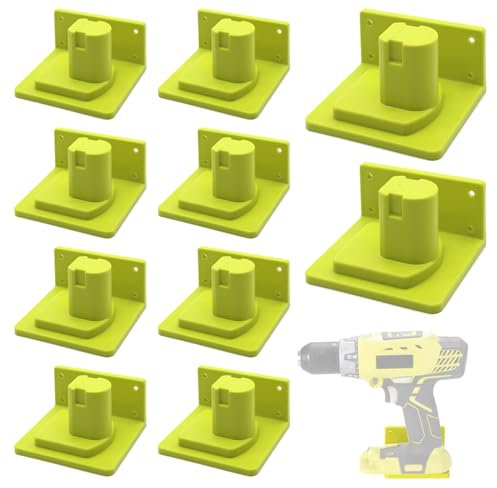 10 Pack Battery Mounts Dock Holder Compatible with Ryobi Batter y Holder One+ P102 P103 P104 P105 P107 P108 P109 Tool & Battery Hangers Holders Brackets Batteries Wall Mount Rack Organizer Storage