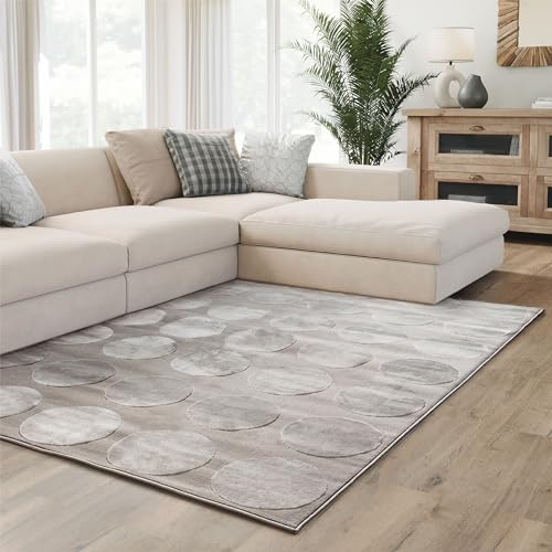 Interiyou Teppich Wohnzimmer Cannes - 200x300 cm Grau - Für Schlafzimmer, Esszimmer, Kinderzimmer - Kurzflorteppich skandinavisches Boho Muster - Hoch-Tief Effekt - Flach mit Geometrischem Muster