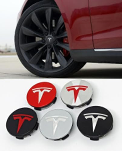 ZGCYK 4 Stück Radnabenkappen für Tesla Model 3 Model Y Model S Model X Model 3 Highland 56MM Felgendeckel Radkappen Reifen Felgen Radnabenabdeckung Zubehör,BlackSilver