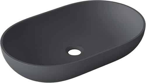 doporro vasque à poser lavabo 54x34x10,5cm en fonte minérale lave mains raccordement standard Colossum808 gris noir mat