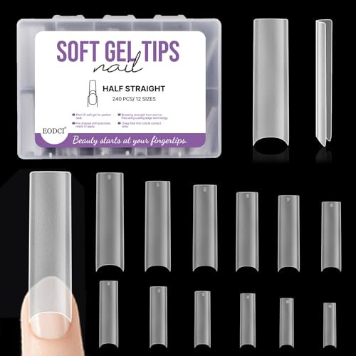 EODCI Faux Ongles, 240 Pièces Gel Extra Long Bouts Capsules Ongles, 12 Tailles C Curve Ongles Extensions Acrylique Demi-couverture Capsules Ongles Gel Ballerine Faux Ongles Français