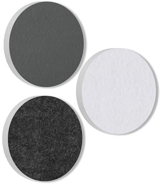 platino24 Akustikpaneele 3 Elemente Colore Kreis Ø 40 cm Granitgrau + Weiß + Anthrazit I Schallabsorber aus Basotect G+ mit Akustikfilz I Schalldämmung Wand & Decke I Akustikelemente Wandpaneel