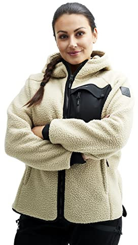 RevolutionRace Sherpa Hoodie für Damen, Outdoor Fleecejacken perfekt für Wanderungen und Outdoor-Abenteuer, Beige Khaki, XXL