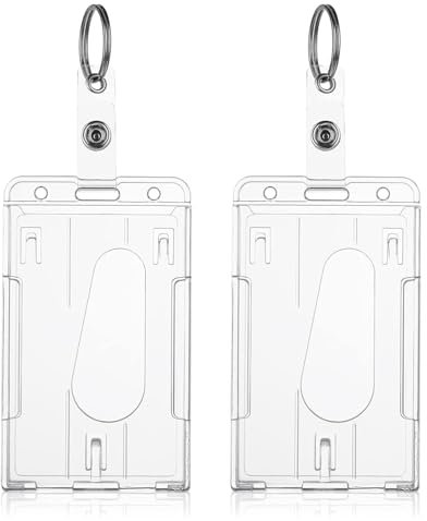 2 Stück PC Ausweishalter mit Kartenhalter, Ausziehbar Mit Transparente Kartenhalter, Transparente Schutzhülle aus Hartem Kunststoff, für Arbeitskarte ID Card, Doppelseitige Karteneinführung.