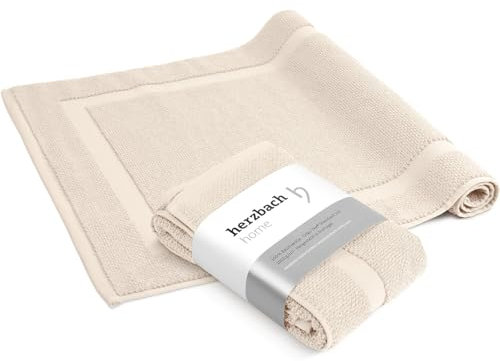 herzbach home Badvorleger 100% Baumwolle | Duschvorleger | 1.000 g/m² | Saugfähig | Waschbar (Creme, 50 x 80 cm 2er Pack)