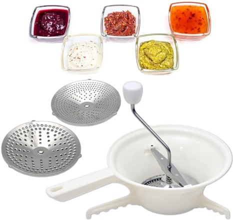 Broyeur de tomates pour sauce – Presse-tomates manuel, broyeur de tomates multifonctionnel en acier inoxydable | Moulin passoire inox, moulin à légumes avec 3 disques interchangeables, moulin à tomate